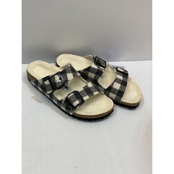 Birkenstock Arizona Shearling Lined Wool White Plaid Women's Size 40 US 9 - Picture 3 of 9